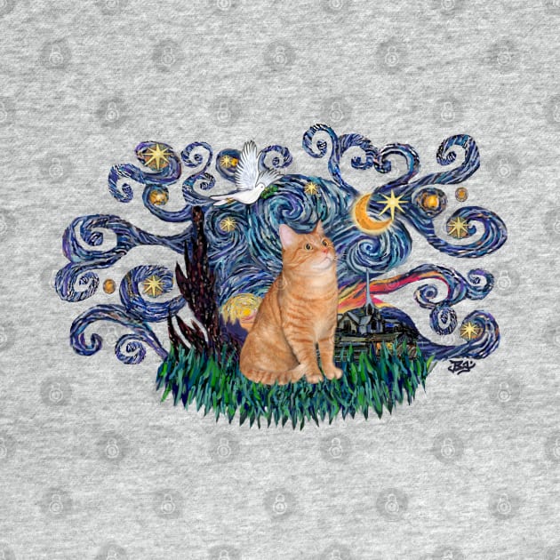 Orange Tabby Cat in "free form" Starry Night by Dogs Galore and More